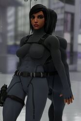 1girls 3d abs against_wall athletic big_breasts blizzard_entertainment bodysuit dark-skinned_female dark_skin egyptian egyptian_female fareeha_amari female female_only female_protagonist fit fit_female gun heroine human large_breasts looking_at_viewer overwatch pharah posing secret_agent skintight solo tanuking3d tattoo thigh_holster weapon rating:Questionable score:33 user:Bleachbunny