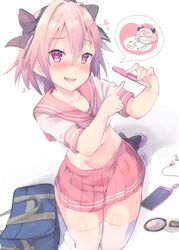 1boy astolfo_(fate) blush curvy cute fate/apocrypha fate/grand_order fate_(series) femboy fully_clothed looking_at_viewer male male_only male_pregnancy p_answer pink_hair pregnancy_test testicular_cancer thick_thighs thighhighs trap rating:Explicit score:146 user:moistmaster