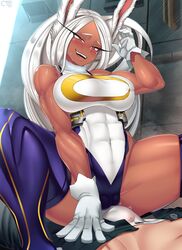 1boy 1girls absurdres animal_ears arm_up bangs bare_shoulders blush breasts bulge cameltoe castell covered_navel crescent_print dark-skinned_female dark_skin dry_humping erection erection_under_clothes fur_collar gloves highres humping large_breasts leotard long_eyelashes long_hair male_underwear miruko muscular my_hero_academia naughty_face open_mouth pants parted_bangs purple_legwear pussy rabbit_ears rabbit_girl red_eyes rumi_usagiyama signature smile spread_pussy straddling superhero sweatdrop taut_leotard thick_thighs thighhighs thighs toned underwear white_gloves white_hair white_leotard white_male_underwear rating:Explicit score:158 user:Adamas