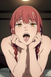 1girl 1girls after_sex ai_generated bedroom braided_hair braided_ponytail chainsaw_man cum cum_in_mouth cum_kiss cum_on_hair cum_on_tongue doctork female hands_on_chin hands_on_face hands_together makima_(chainsaw_man) on_bed pov red_hair ringed_eyes upper_body yellow_eyes rating:Explicit score:46 user:doctork