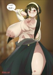 1girls 2022 artist_name big_breasts big_nipples black_hair breasts cloverworks eyebrows eyebrows_visible_through_hair eyelashes female female_only hair hand_on_head human human_only looking_at_viewer navel_line negullust nipple_indentation pelvic_line red_eyes short_hair shounen_jump shounen_jump+ side_slit sidelocks skirt solo solo_female spy_x_family teeth teeth_clenched text text_bubble thick_nipples thighs toony topless white_sclera wit_studio yor_briar rating:Explicit score:175 user:MapleF104