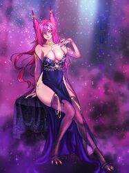 1girls animal_ears armwarmer armwear bare_shoulders big_breasts breasts claws cleavage curves curvy_figure dress female female_focus female_only hips league_of_legends looking_away looking_sideways lunnaryart necklace pink_eyes pink_hair posing stockings thick_thighs thighs thin_dress vastaya woman xayah rating:Questionable score:11 user:mydickhurtaf