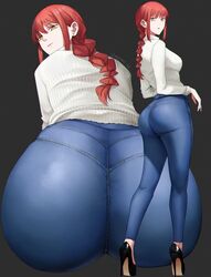 big_ass big_breasts big_butt black_shoes chainsaw_man earring high_heels inkspirate light-skinned_female long_legs looking_at_viewer looking_back makima_(chainsaw_man) red_hair shirt sitting sitting_down sweater white_sweater yellow_eyes rating:Questionable score:146 user:jetstreamsus