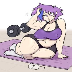 /ctt/ clothed console-tan exercise game_boy_advance gba-tan gijinka humanization humanized lips muscular_female noh-buddy purple_eyes purple_hair short_hair shortstack sports_bra sportswear sweat wash_cloth wiping_sweat rating:Questionable score:22 user:S3ISMIC