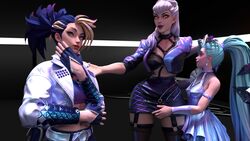 3d 3d_(artwork) 3girls akali blonde_hair blue_hair clothed clothes erevos evelynn female_only hugging image_set jacket k/da_all_out_akali k/da_all_out_evelynn k/da_all_out_seraphine k/da_all_out_series league_of_legends no_penetration seraphine_(league_of_legends) skirt teal_hair two_tone_hair white_hair yellow_eyes rating:Questionable score:6 user:Erevos