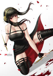 1girls 2022 assassin big_breasts black_dress black_hair blood blood_splatter breasts cleavage cloverworks curvy curvy_female dress female female_only hair_ornament knives petals red_eyes rose ryuuneart shounen_jump shounen_jump+ slim_waist solo spy_x_family stiletto_(weapon) thick_thighs thorn_princess white_background wit_studio yor_briar rating:Safe score:132 user:lespam_605