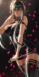 1girls 2022 assassin big_breasts black_dress black_hair blush breasts cleavage cloverworks cozyu curvy curvy_female dress female female_only hair_ornament hairband knives looking_at_viewer petals red_eyes rose shounen_jump shounen_jump+ slim_waist solo spy_x_family stiletto_(weapon) thick_thighs thighhighs thorn_princess thorns wit_studio yor_briar rating:Questionable score:181 user:lespam_605