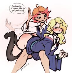 2girls amanda_o'neill assertive_female blonde_hair blush blushing diana_cavendish embarrassed english_text female_only hands_tied happy_female happy_sub horny_female horny_sub lezdom lezsub little_witch_academia looking_pleasured masochist multiple_girls non_resistant over_the_knee over_the_knee_spanking pleasure_face rope secretly_loves_it skirt_lift spanking speech_bubble text upskirt wedgie wedgie_spanking willing_sub yuri yuripeach rating:Questionable score:125 user:MrKapral