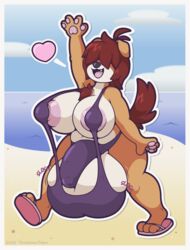 3_toes 4_fingers anthro ball_bra balls beach big_balls big_breasts big_penis border breasts canid canine canis chest_tuft clothed clothing cock_sock domestic_dog feet fingers flip_flops floppy_ears footwear futanari genitals gesture gynomorph hair hair_over_eyes happy heart hi_res hidden_eyes huge_balls huge_breasts huge_cock hyper hyper_balls hyper_breasts hyper_genitalia hyper_nipples hyper_penis intersex mammal multicolored_body nipples open_mouth open_smile pawpads penis penis_clothing sandals scruffy seaside simple_background skimpy slightly_chubby slosh sloshing_balls smile socks solo stretched_clothing swimwear text thick_thighs thisnameistaken toes tuft two_tone_body waving white_border wide_hips rating:Explicit score:48 user:bot