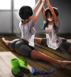 1girls absurd_res ass bike_shorts black_hair blue_eyes butt_crack_outline casual clothing dragon_ball dragon_ball_z elitenappa erect_nipples erection_under_clothes female female_only footwear hi_res human looking_at_self mirror nipple_bulge nipples no_bra pale_skin see-through see-through_clothing shirt shounen_jump sideboob solo splits stretching sweat thighs videl rating:Explicit score:671 user:WatchTheLanguage