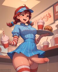 1futa 1girls ai_generated ai_text balls big_penis blue_dress braided_pigtails braided_twintails brown_eyes dickgirl dress erection fast_food food freckles futa_only futanari going_commando hairbow hamburger happy light-skinned_futanari light_skin milkshake open_mouth penis penis_under_clothes pigtails pinstripe_dress precum precum_drip puffyart red_and_white_stockings red_and_white_stripes red_hair restaurant serving_food serving_tray short_dress smile solo solo_futa striped_armwear striped_legwear striped_thighhighs thick_thighs thighhighs tight_clothing twintails uniform visor waitress wendy's wendy_thomas rating:Explicit score:402 user:PuffyArt