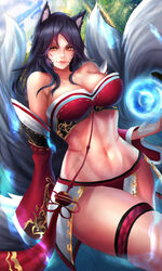 1girls abs ahri big_breasts black_hair female female_abs female_focus female_only fit fit_female fox_ears fox_girl fox_tail galakushi half_naked half_naked_female kitsune league_of_legends nine_tailed_fox partially_clothed solo tagme thick_thighs thighs whisker_markings white_tail yellow_eyes rating:Explicit score:19 user:mydickhurtaf