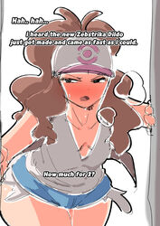 blush brown_eyes brown_hair comedy dildo female hat hilda_(pokemon) jean_shorts long_hair open_mouth pokemon ponytail sex_toy short_shorts shorts sketch text thick_thighs thighs wide_hips woohyoot rating:Explicit score:92 user:Disastermaster55