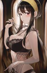 1girls assassin black_hair clothed headband lingerie long_fingernails red_eyes salmon88 see-through_clothing solo spy_x_family thorn_princess yor_briar rating:Explicit score:162 user:Playwolfox