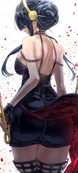 1girls artist_name ass assassin back bangs black_dress black_gloves black_legwear blood bloody_weapon breasts cowboy_shot dagger double_bun dress dual_wielding earrings falling_petals female female_only fingerless_gloves floral_print from_behind gloves gold_earrings gold_hairband highres holding holding_dagger holding_weapon jewelry knife large_breasts long_hair nail_polish parted_lips petals red_eyes red_nails rose_hair_ornament rose_print sidelocks solo spike spy_x_family stiletto_(weapon) thighhighs thorn_princess uenoryoma weapon yor_briar zettai_ryouiki rating:Questionable score:172 user:darkcrystal35