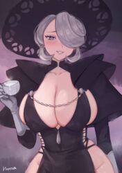 1girls alternate_breast_size artist_name big_breasts blush clothing cogita_(pokemon) cum_in_cup eye_contact female female_only fully_clothed gloves grey_hair hair_over_one_eye hat hi_res huge_breasts looking_at_viewer mature_female milf nintendo norza pale_skin pokemon pokemon_legends:_arceus seduction seductive seductive_eyes seductive_mouth seductive_smile solo teacup teeth teeth_showing upper_body voluptuous wide_hips rating:Questionable score:517 user:ZetaReborn