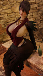 3d big_breasts black_hair black_nails breasts busty cleavage csr55 dragon_age female female_focus female_only hourglass_figure large_breasts long_hair makeup morrigan_(dragon_age) pinup pinup_pose sideboob sitting solo solo_female tagme wide_hips rating:Explicit score:75 user:droid377