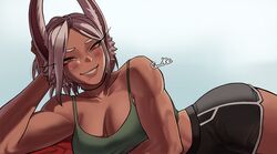 1girls breasts bunny_girl dark-skinned_female dark_skin female fully_clothed gud0c miruko my_hero_academia one_eye_closed rumi_usagiyama solo sportswear sweat thighs white_hair winking_at_viewer yoga_pants rating:Safe score:227 user:Hizizi