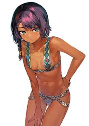 1girls bare_arms bare_shoulders bikini braid breasts breasts_apart brown_skin cleavage collarbone dark-skinned_female dark_skin edit female green_eyes hand_on_hip hip_focus hip_vent jewelry konbu_wakame leaning leaning_forward looking_at_viewer midriff original purple_hair revision short_hair sideboob sidelocks slim small_breasts solo stomach swimsuit thigh_gap thighs toned toned_female tribal rating:Questionable score:138 user:oldspice1