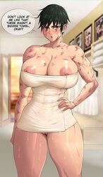 1girls big_breasts female female_focus female_only green_hair jujutsu_kaisen large_breasts looking_at_viewer muscles muscular muscular_female scars short_hair solo solo_female solo_focus towel towel_only vicsenpai zenin_maki rating:Explicit score:148 user:Lovefutas23