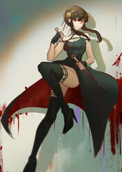 1girls assassin black_hair blood diadem fanart female female_only fringe full_color gloves headband milf mother natozaki pale-skinned_female petite pixiv red_eyes spy spy_x_family stiletto_(weapon) thigh_boots thorn_princess wife yor_briar rating:Explicit score:52 user:kutyatej