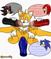 4boys anal anal_sex annoyed annoyed_expression annoyed_face anthro anthro_on_anthro anthro_only anthro_penetrated anthro_penetrating anthro_penetrating_anthro balls ballsack dialogue erect_penis erection feminine_tails foursome fuckboy gangbang gay gay_sex goldenduck_(artist) half-closed_eyes handjob knuckles_the_echidna looking_pleasured male male/male male_only male_penetrated male_penetrating male_penetrating_male manual muscular muscular_anthro muscular_male oral oral_sex penis penis_out sega shadow_the_hedgehog sonic_(series) sonic_the_hedgehog sonic_the_hedgehog_(series) speech_bubble tails tails_the_fox text rating:Explicit score:72 user:squido0228