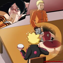 1girls 2boys age_difference anus big_ass big_breasts big_penis black_hair blowjob boruto:_naruto_next_generations cheating cheating_girlfriend chest_wraps clothed clothed_sex cucked_by_father cuckold demonroyal duo duo_focus english_text father_and_son fellatio female glasses hand_on_another's_head hand_on_head light-skinned_female light-skinned_male light_skin male male/female male_with_female mouthful multiple_boys naruto naruto_(series) netorare no_panties older_male oral pants_down pussy_juice pussy_juice_puddle sarada_uchiha see-through short_dress smile sneaking sneaky_sex stealth_sex text thick_penis unaware under_the_table uzumaki_boruto uzumaki_naruto vagina voluptuous yellow_hair younger_female younger_male rating:Explicit score:403 user:Inthedark