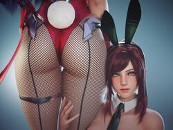 2girls 3d 3d_(artwork) aqua_eyes ass ass_worship battle_bunny_irelia big_ass blue_hair brown_hair bunny_ears bunny_girl bunny_tail bunnysuit faceless_female female female_face_near_ass female_only fishnets head_on_ass hi_res irelia_xan league_of_legends looking_at_viewer primrose ryanreos simple_background stockings thick_thighs thigh_grab thigh_strap thighs rating:Safe score:263 user:EphemeralEntity