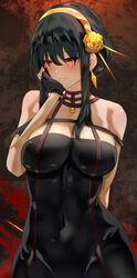 1girls 2022 assassin black_clothing black_hair blush breasts cleavage clothed clothed_female female female_only hair_ornament hand_to_face hips large_breasts long_hair red_eyes slim_waist smile spy_x_family thorn_princess tight_clothing uenoryoma wide_hips yor_briar rating:Questionable score:157 user:ZetaReborn