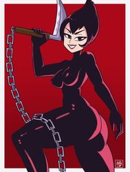 1girls 2d adult_swim areolae ashi ass big_ass black_hair bodysuit breasts cartoon_network chains deathzera female female_focus female_only female_solo highres holding_object holding_weapon looking_at_viewer nipples nipples_visible_through_clothing png red_background samurai_jack short_hair smiling_at_viewer solo solo_female tagme thick_thighs thighs villainess rating:Explicit score:29 user:TsuyuAshido