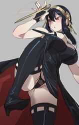 1girls assassin big_breasts black_hair blush bow999 breasts female female_focus female_only high_heel_boots panties red_eyes solo spy_x_family stiletto_(weapon) thick_thighs thorn_princess yor_briar rating:Questionable score:118 user:Mukkypokky