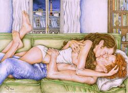 cowgirl_position harry_potter hermione_granger kissing lillywmw ron_weasley tagme rating:Explicit score:17 user:bot