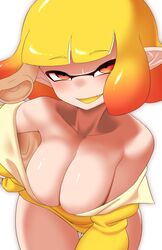 1girls agent_4_(splatoon) alternate_breast_size breasts cleavage female high_resolution huge_breasts inkling light-skinned_female light_skin naughty_face nintendo nobunagapero short_hair splatoon splatoon_2 tentacle_hair yellow_hair rating:Explicit score:73 user:LiangXI