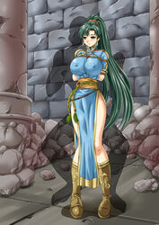 1boy 1girls arms_behind_back bondage boots bound breasts captured covered_nipples crying crying_with_eyes_open dress earrings female female_focus femsub fire_emblem fire_emblem:_the_blazing_blade frown full_body green_eyes green_hair indoors large_breasts long_hair looking_away lyn_(fire_emblem) male maledom nao_takami nintendo pelvic_curtain pillar ponytail restrained short_sleeves slave solo_focus standing sweat tears very_long_hair x-ray rating:Questionable score:8 user:kris923