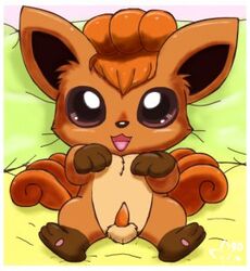 chibi color feral front_view fur furry_tail male male_only multi_tail nude open_mouth penis pichu90 pokemon sitting solo tagme tail vulpix rating:Explicit score:1 user:bot