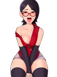 1girls 2022 alternate_breast_size asymmetrical_hair black_eyes black_hair blush boruto:_naruto_next_generations breasts cleavage clothed clothed_female drooling female female_only glasses kneeling large_breasts loodncrood naruto naruto_(series) open_mouth red_frame_glasses sarada_uchiha short_hair slim_waist solo thick_thighs thighhighs thighs tongue tongue_out rating:Questionable score:562 user:ZetaReborn