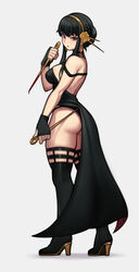 1girls ass assassin black_hair breasts eye_contact female female_only lentiyay long_hair looking_at_viewer red_eyes solo spy_x_family standing stiletto_(weapon) thick_thighs thorn_princess yor_briar rating:Questionable score:175 user:Mukkypokky