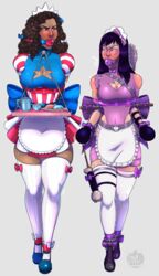 2girls america_chavez angry_face best_friends bondage dark-skinned_female dark_skin female_only gag hispanic humiliation kate_bishop latina maid maid_uniform marvel miss_america mouth_gag pumpkinpinup serving_tray stockings superheroine tagme young_avengers rating:Questionable score:74 user:Abuchi