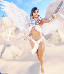 1girls 3d abs absurd_res angel angel_wings big_breasts black_hair breasts dark-skinned_female egyptian egyptian_clothes female female_only fit fit_female hi_res highres navel_piercing nemesis_3d overwatch pharah shiny_skin tattoo thick_thighs thighs wings rating:Questionable score:51 user:Nemesis_3d