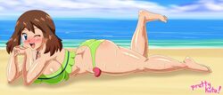 1girls 2022 artist_name beach big_breasts bikini blue_eyes blush brown_hair butt_crack game_freak green_bikini laying_down looking_at_viewer may_(pokemon) nintendo pinup pinup_pose pk-studios pokemon pokemon_rse sweat thick_thighs wink winking_at_viewer rating:Explicit score:44 user:Ah-Non_Iamkerd