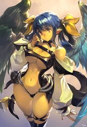 1girls angel_wings asymmetrical_wings bangs belt black_legwear black_panties blue_hair breasts center_opening choker cleavage detached_sleeves dizzy_(guilty_gear) female fingernails guilty_gear hair_ribbon hair_rings highres large_breasts legs_together long_hair long_sleeves looking_at_viewer monster_girl navel off_shoulder optionaltypo panties pointy_ears puffy_long_sleeves puffy_sleeves red_eyes ribbon shaded_face shiny shiny_skin signature skindentation solo stomach sunlight tail tail_ornament tail_ribbon thick_thighs thigh_strap thighhighs thighs toned twintails underboob underwear wide_hips wings yellow_ribbon rating:Questionable score:114 user:vagabond512