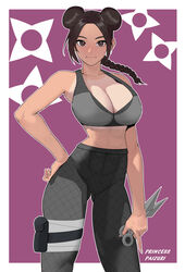 1girls abs adapted_costume alternate_costume alternate_version_available armpits athletic athletic_female bandaged_leg bandages bare_shoulders big_breasts boruto:_naruto_next_generations braid braided_ponytail breasts brown_eyes brown_hair busty cleavage double_bun female female_only fishnet_leggings fishnets fit fit_female fully_clothed hair_bun hairband hips holding_object holding_weapon huge_breasts human human_only humanoid kunai kunoichi large_breasts leggings looking_at_viewer midriff milf mismatched_tanlines naruto naruto:_the_last naruto_(series) naruto_shippuden ninja no_underwear princess_paizuri revealing_clothes sash skimpy skimpy_clothes slq smile solo solo_female solo_focus sports_bra sunlight tanline tenten thick thick_thighs thighs tied_hair tight_clothing voluptuous weapon wide_hips workout_clothes rating:Safe score:320 user:Youmehim