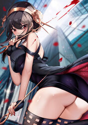 1girls ass assassin black_dress black_hair blood breasts clothing dagger dress earrings female female_only fingerless_gloves gloves hi_res holding_dagger holding_weapon jewelry large_breasts long_hair looking_at_viewer red_eyes sideboob solo spy_x_family squchan stiletto_(weapon) thighhighs thighs thorn_princess upskirt weapon yor_briar rating:Explicit score:135 user:WatchTheLanguage