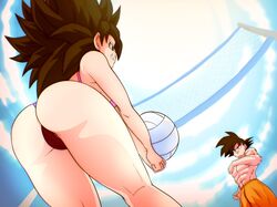 abs ass ass_visible_through_thighs beach_volleyball caulifla dragon_ball dragon_ball_super female_saiyan mrmlix muscular muscular_male saiyan shounen_jump son_goku universe_6/universe_7 universe_6_saiyan/universe_7_saiyan volleyball rating:Explicit score:65 user:Dbfan00