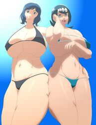 2girls big_breasts bikini blue_eyes blue_hair breasts female female_only freckles gundam gundam_build_fighters hair_ornament iori_rinko lana's_mother_(pokemon) mature mature_female milf mob_face navel pokemon pokemon_sm suphesol tied_hair wide_hips rating:Questionable score:54 user:FilthyHank69