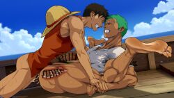  2boys alterinku anal anal_sex cum cum_inside monkey_d_luffy one_piece roronoa_zoro sex soycooki  rating:explicit score: user:bot