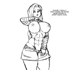 abs android android_18 black_and_white dragon_ball dragon_ball_z kokobiel lifting_shirt looking_away muscular_female pulling_down_pants short_hair shorts sketch text thigh_up rating:Explicit score:95 user:BussyPussy