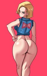 1girls 2022 android_18 ass ass_focus ass_shot back back_view blonde_hair blue_eyes bottomless bottomless_female breasts bubble_butt dat_ass dragon_ball dragon_ball_z female female_only hips huge_ass large_breasts long_legs short_hair simple_background sleeveless slim_waist solo thick_thighs thighs wide_hips ytrall rating:Explicit score:398 user:ZetaReborn