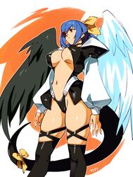 1girls angel_wings asymmetrical_wings black_panties black_tail black_wings blue_hair breasts center_opening cleavage cowboy_shot dizzy_(guilty_gear) feathered_wings female fingernails from_below guilty_gear hair_ribbon hair_rings highres large_breasts long_sleeves long_tail low_twintails navel no_bra optionaltypo over-kneehighs panties puffy_long_sleeves puffy_sleeves revealing_clothes ribbon skindentation solo standing tail tail_ornament tail_ribbon thick_thighs thigh_strap thighhighs thighs twintails underboob white_wings wings yellow_ribbon rating:Questionable score:74 user:vagabond512