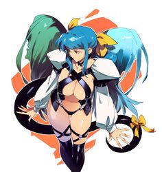 1girls arc_system_works artist_name asymmetrical_wings black_legwear black_panties blue_hair breasts center_opening cleavage closed_mouth dizzy_(guilty_gear) female fingernails guilty_gear hair_ribbon highres large_breasts long_hair long_sleeves looking_to_the_side navel necro_(guilty_gear) no_bra optionaltypo panties red_eyes revealing_clothes ribbon standing tail tail_ornament tail_ribbon thick_thighs thigh_gap thighhighs underboob undine_(guilty_gear) white_background wings yellow_ribbon rating:Questionable score:96 user:vagabond512